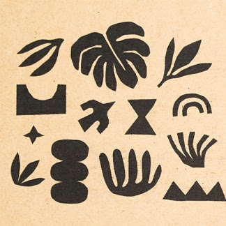 Shapes in black print on blank wood