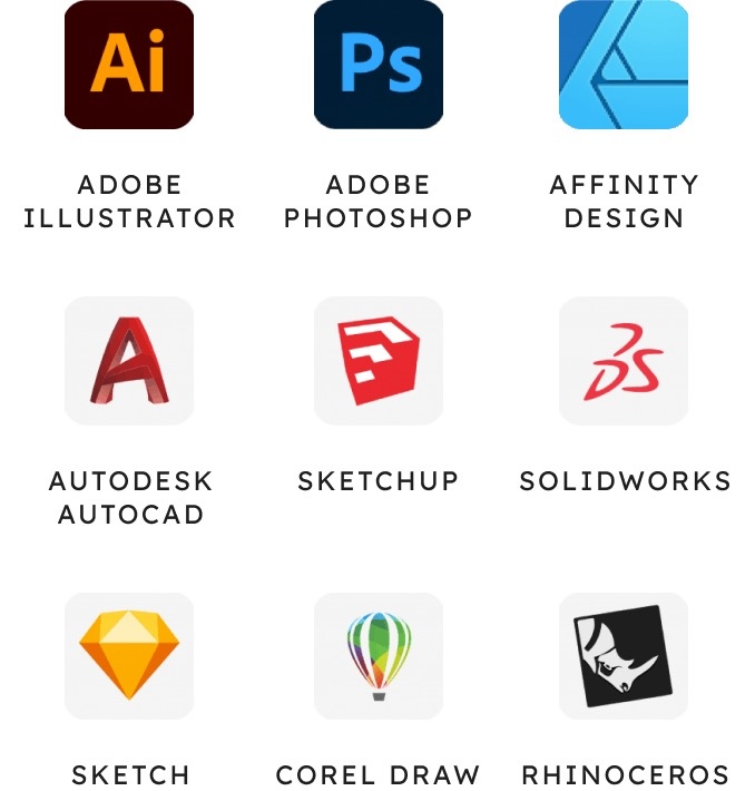 Grid of creative software logos that work with Beam Studio.