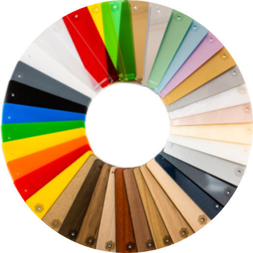 Fan of colourful material samples arranged in a circle.